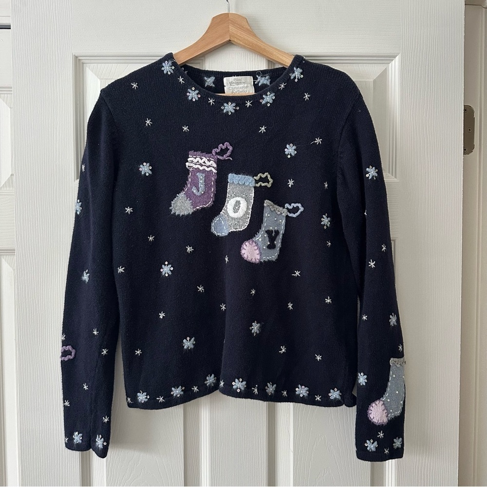 Women's Christopher and Banks Vintage Navy Holiday Stocking Sweater small